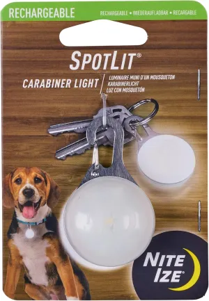 Nite Ize SpotLit Rechargeable Carabiner Light - 3.5-Hour Runtime - Fits on Keychains, Bags & Zippers - Perfect for Finding Items in Dark Cabinets or As a Car Emergency Light - White