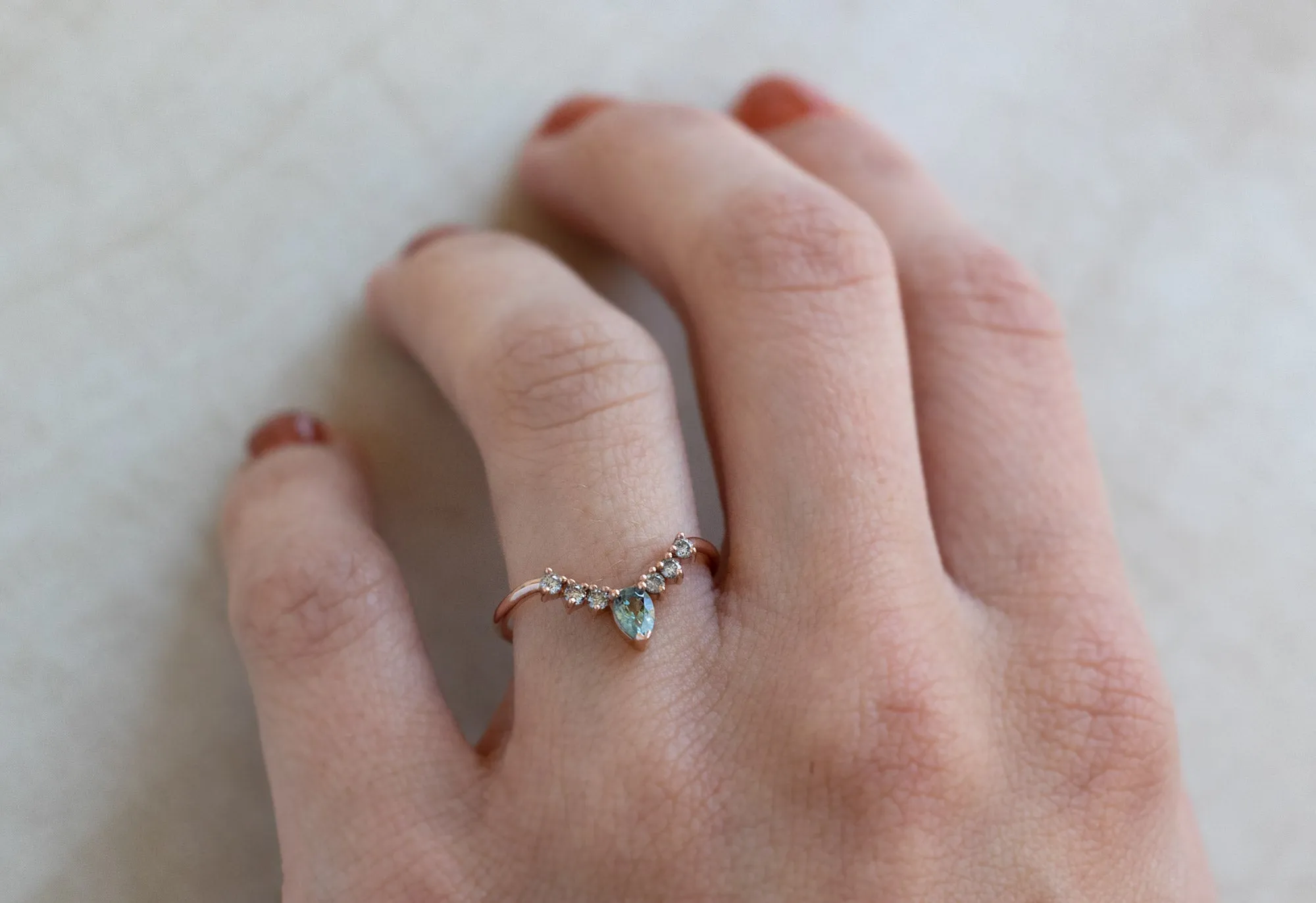 One of a Kind Montana Sapphire   Salt and Pepper Diamond Sunburst Stacking Ring