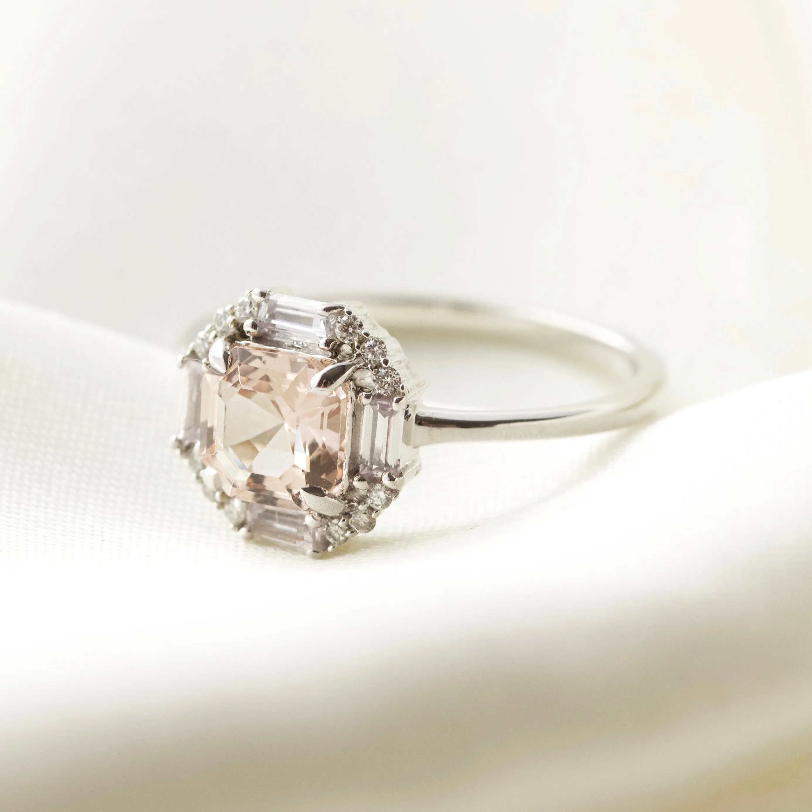 Ophelia Morganite, Sapphire and Diamond Ring