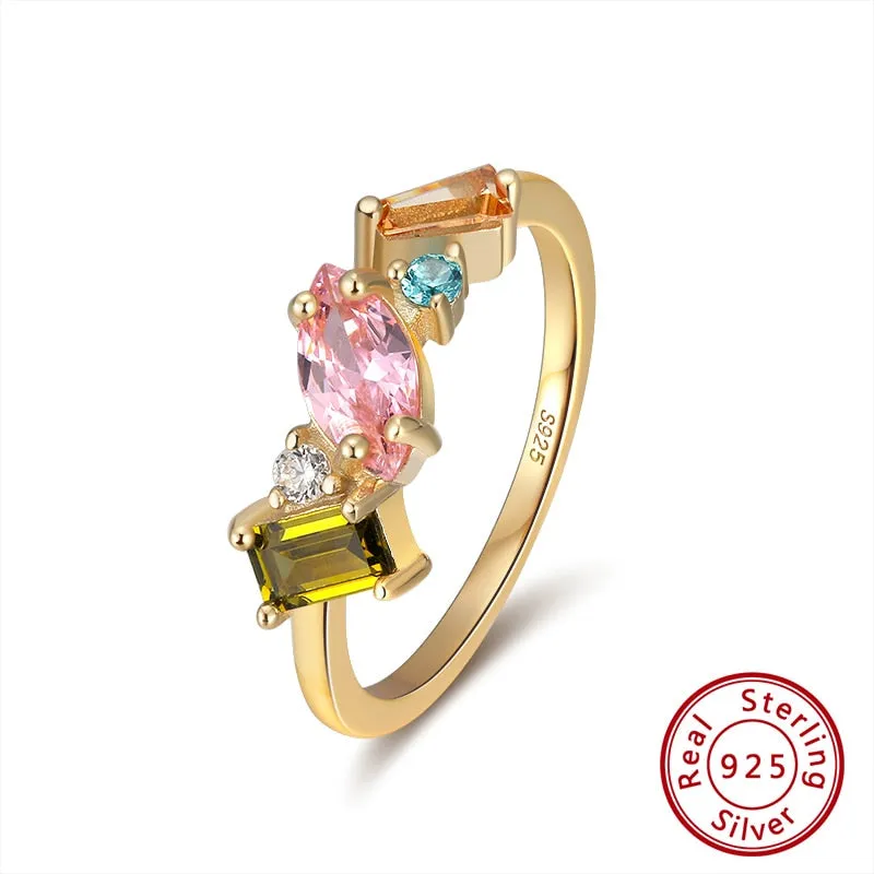 ORSA JEWELS Delicate 925 Silver Wedding Rings for Female with Multi-Color Big Crystal Zircon Jewelry Party Gift Wholesale OSR208