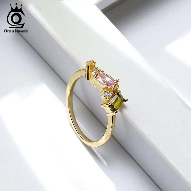 ORSA JEWELS Delicate 925 Silver Wedding Rings for Female with Multi-Color Big Crystal Zircon Jewelry Party Gift Wholesale OSR208