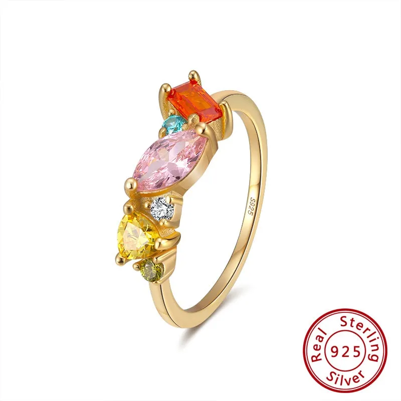 ORSA JEWELS Delicate 925 Silver Wedding Rings for Female with Multi-Color Big Crystal Zircon Jewelry Party Gift Wholesale OSR208