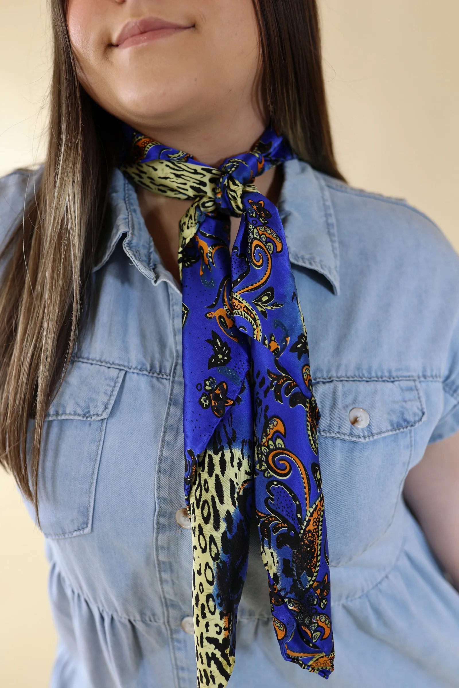 Paisley Peacock Charmeuse Silk Wild Rag in Royal Blue