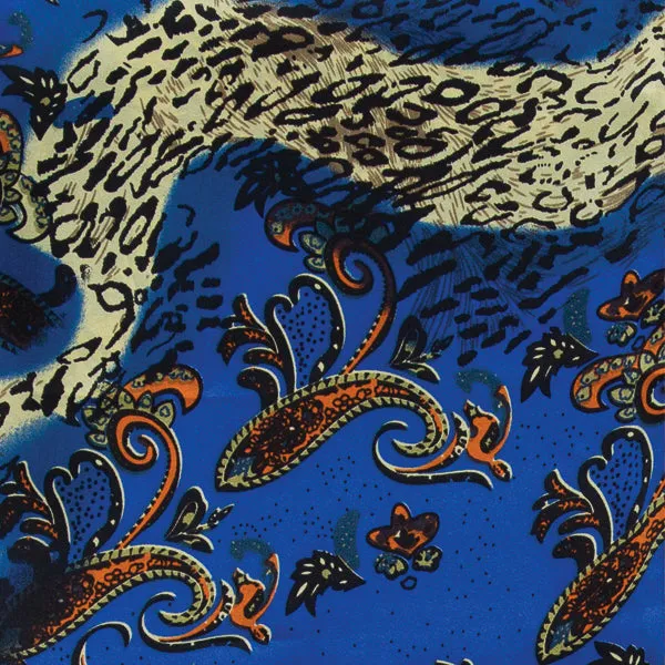 Paisley Peacock Charmeuse Silk Wild Rag in Royal Blue