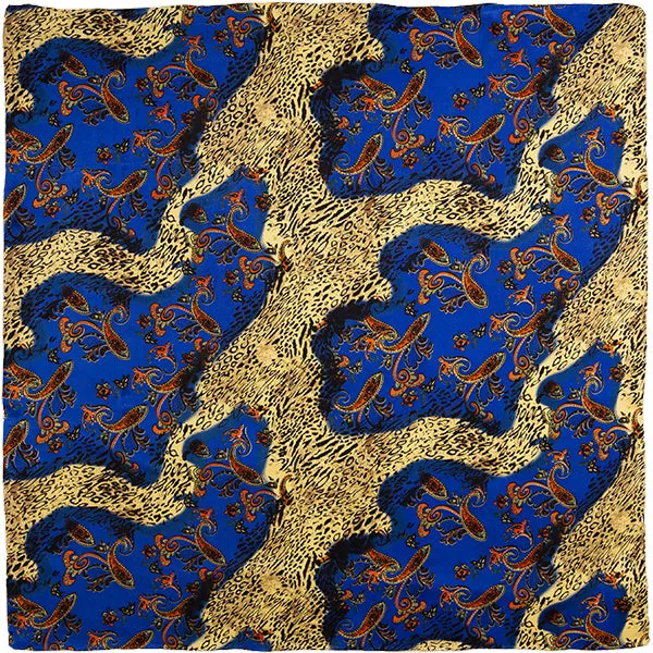 Paisley Peacock Charmeuse Silk Wild Rag in Royal Blue