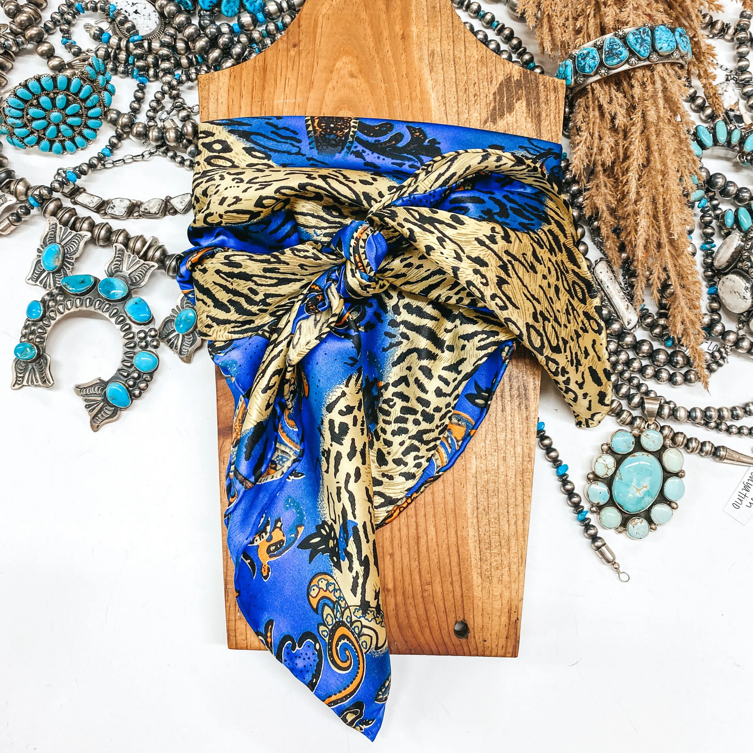 Paisley Peacock Charmeuse Silk Wild Rag in Royal Blue