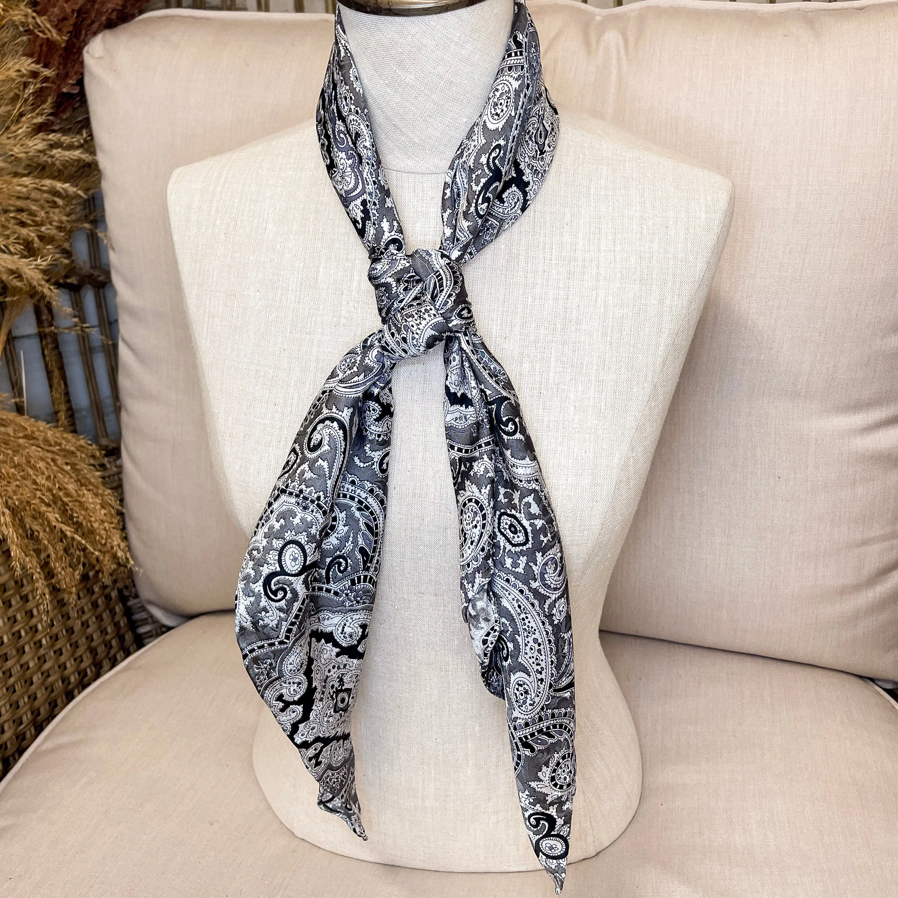 Paisley Silk Wild Rag in Black and Silver