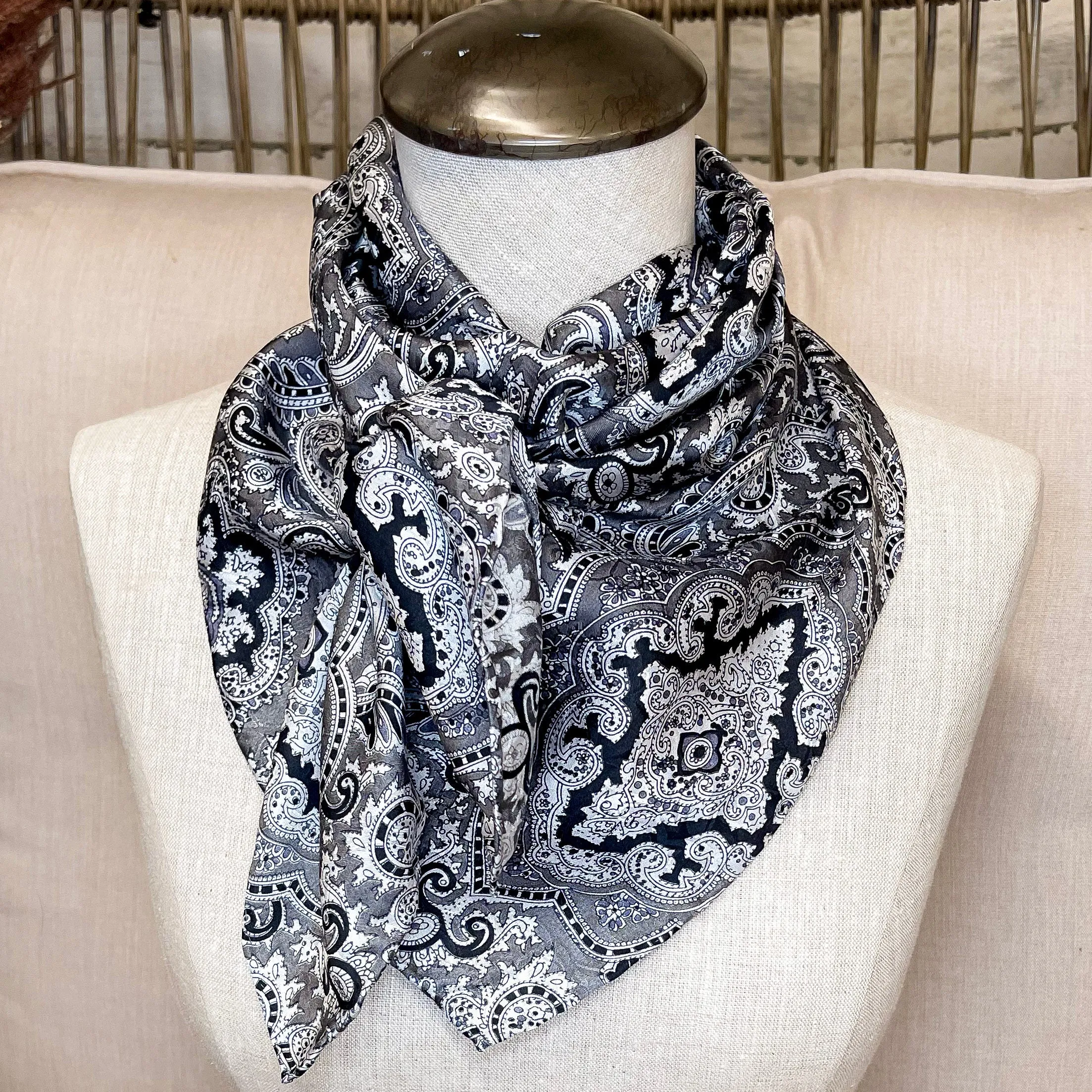 Paisley Silk Wild Rag in Black and Silver