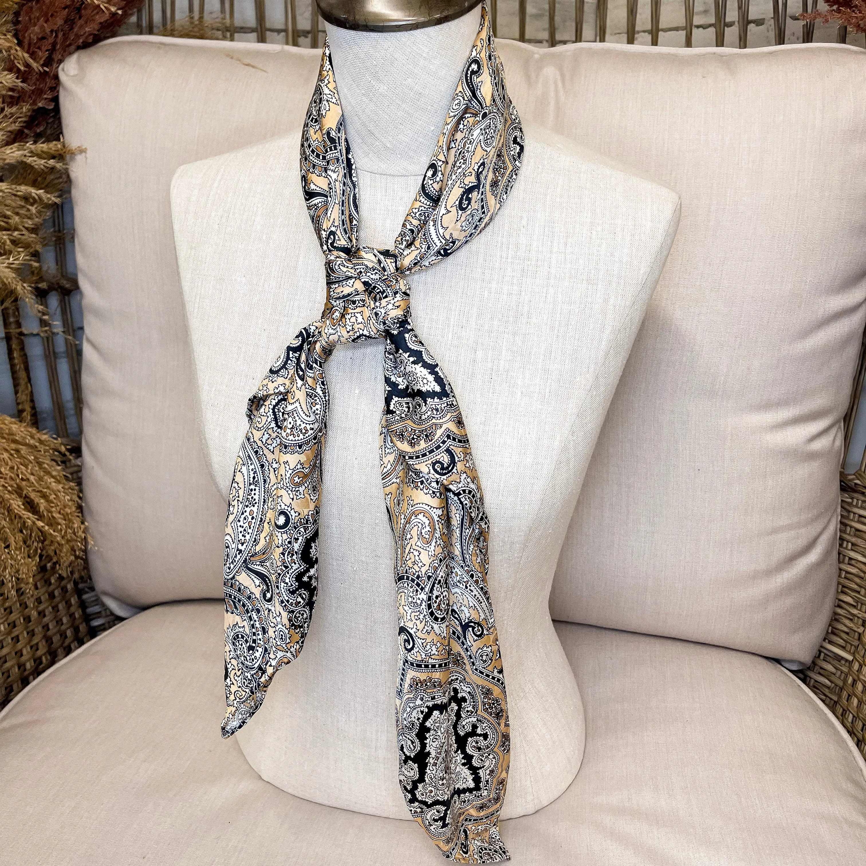 Paisley Silk Wild Rag in Tan and Black