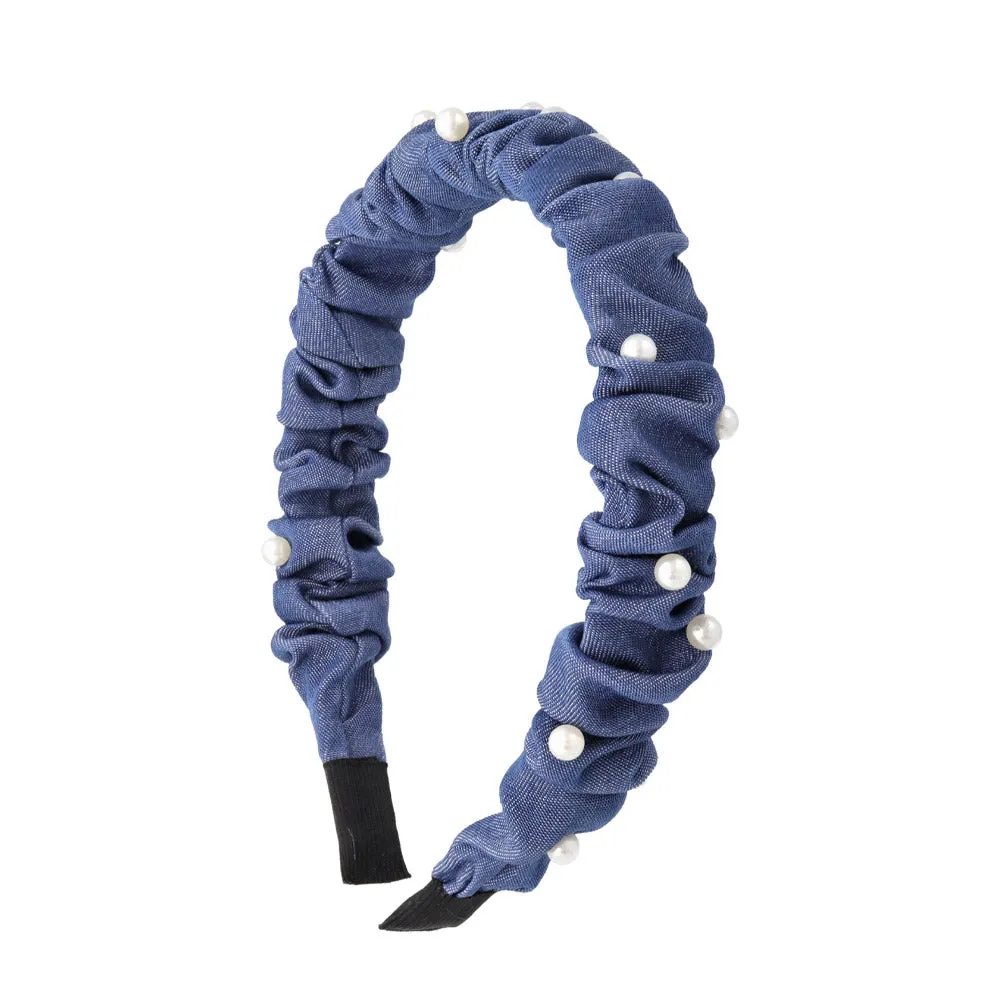 Pearly Ruffle Denim Headband