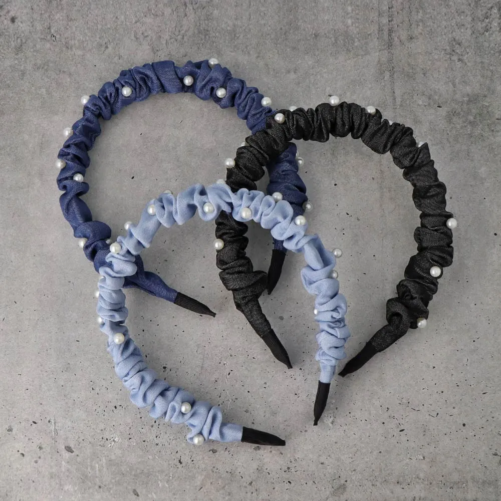 Pearly Ruffle Denim Headband