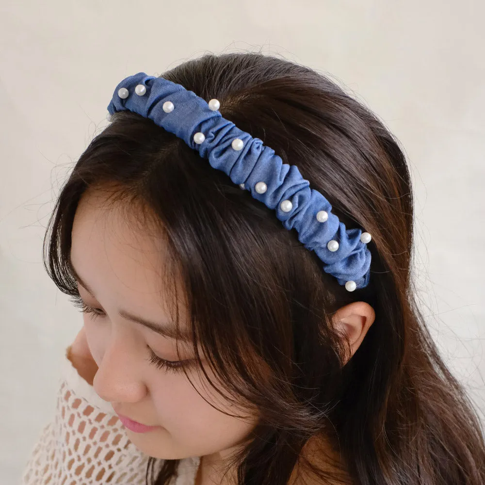 Pearly Ruffle Denim Headband
