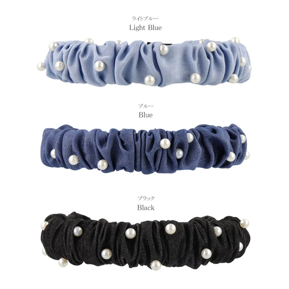 Pearly Ruffle Denim Headband