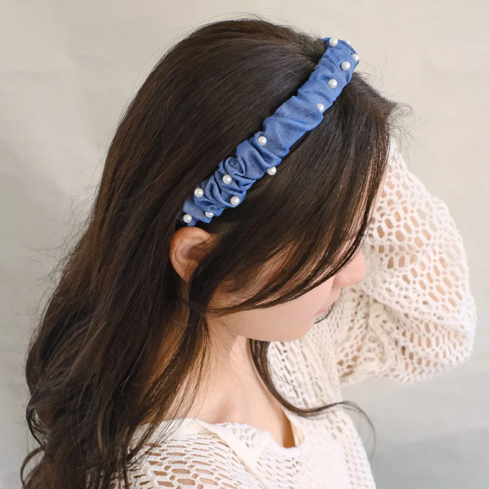 Pearly Ruffle Denim Headband