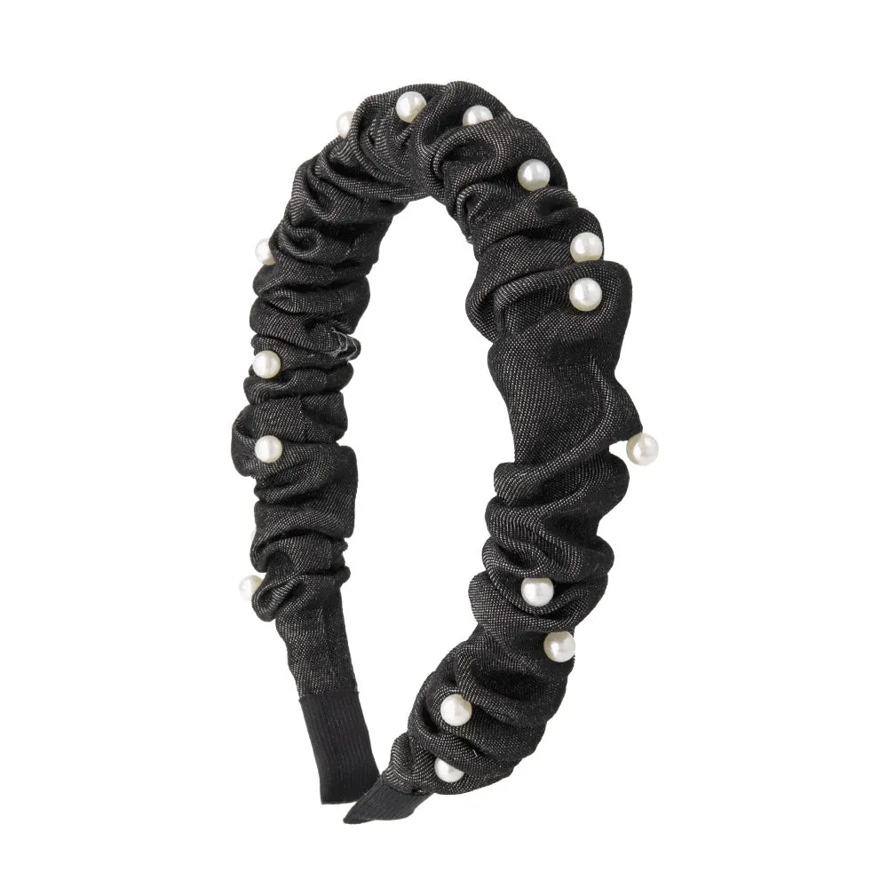 Pearly Ruffle Denim Headband