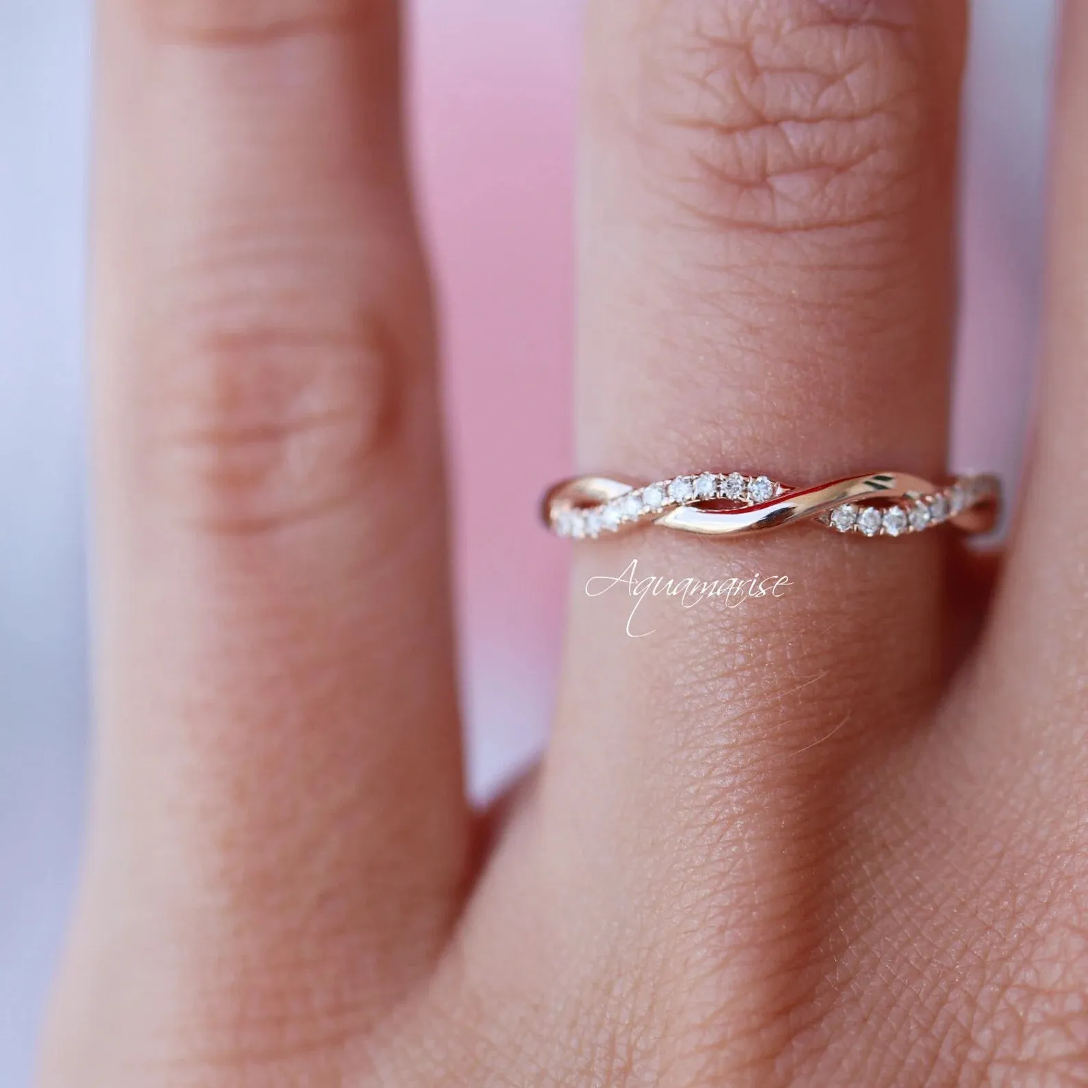 Petite Twisted Vine Diamond Band - 14K Rose Gold Vermeil