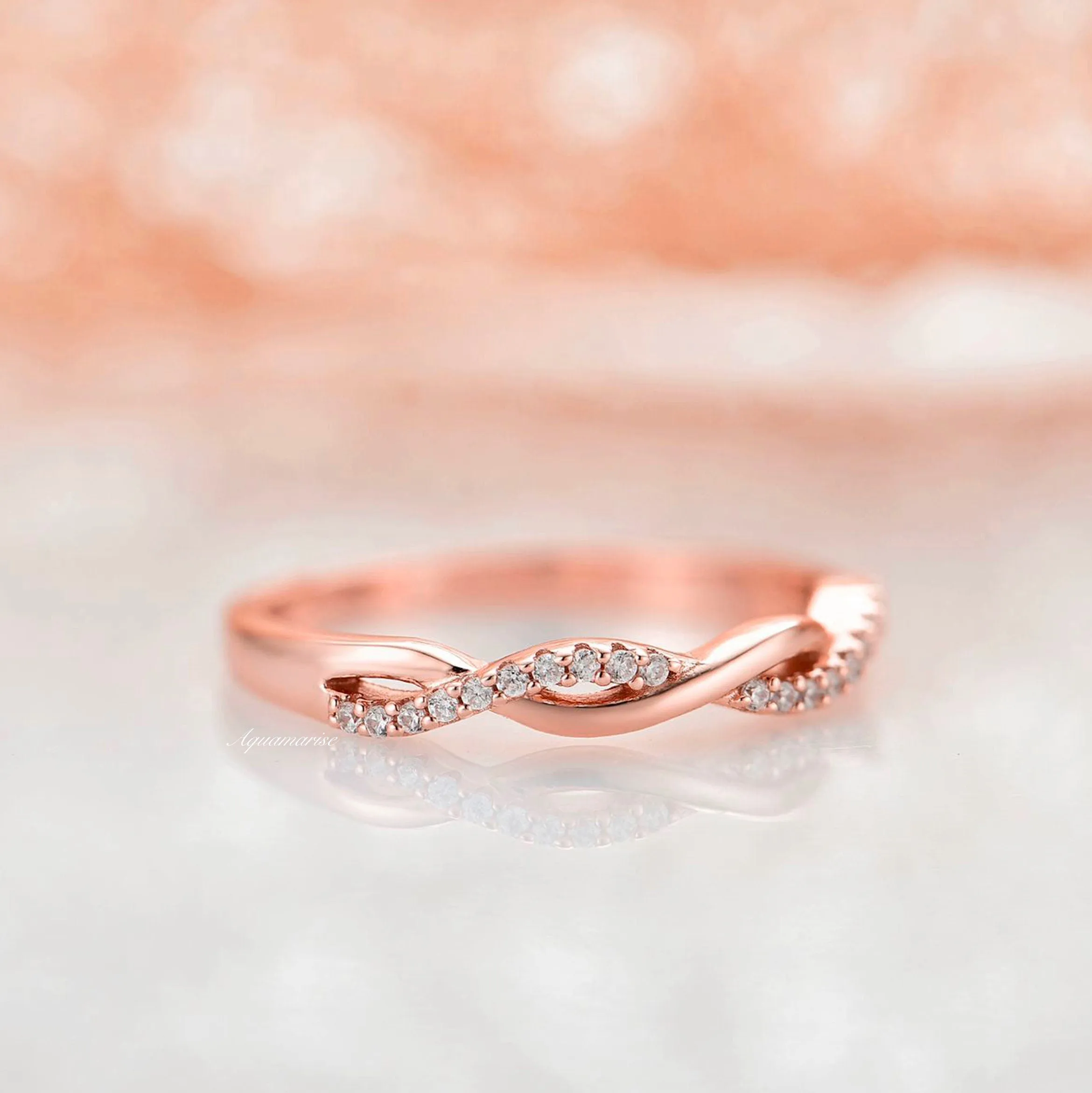 Petite Twisted Vine Diamond Band - 14K Rose Gold Vermeil