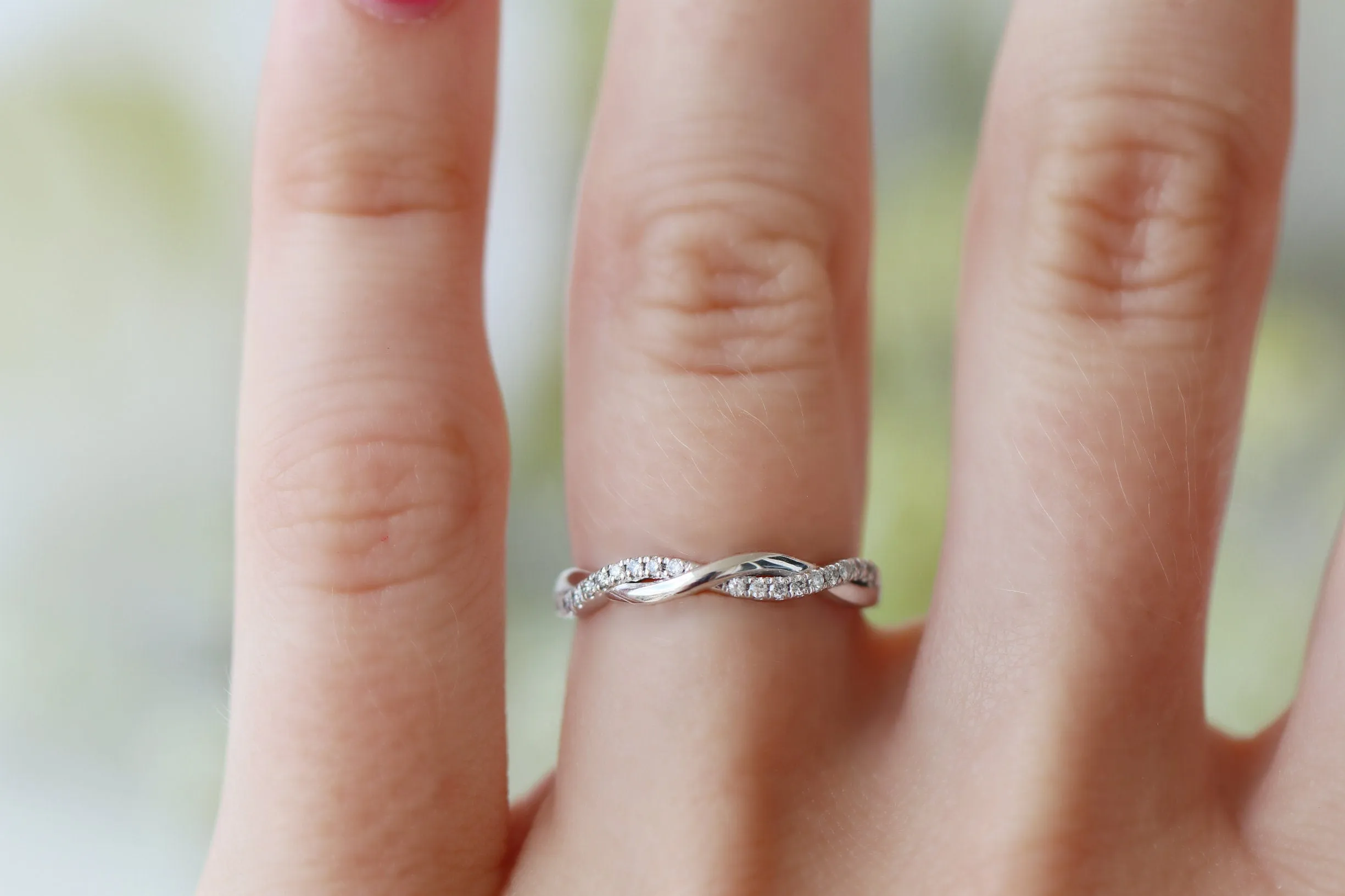 Petite Twisted Vine Diamond Band - Sterling Silver