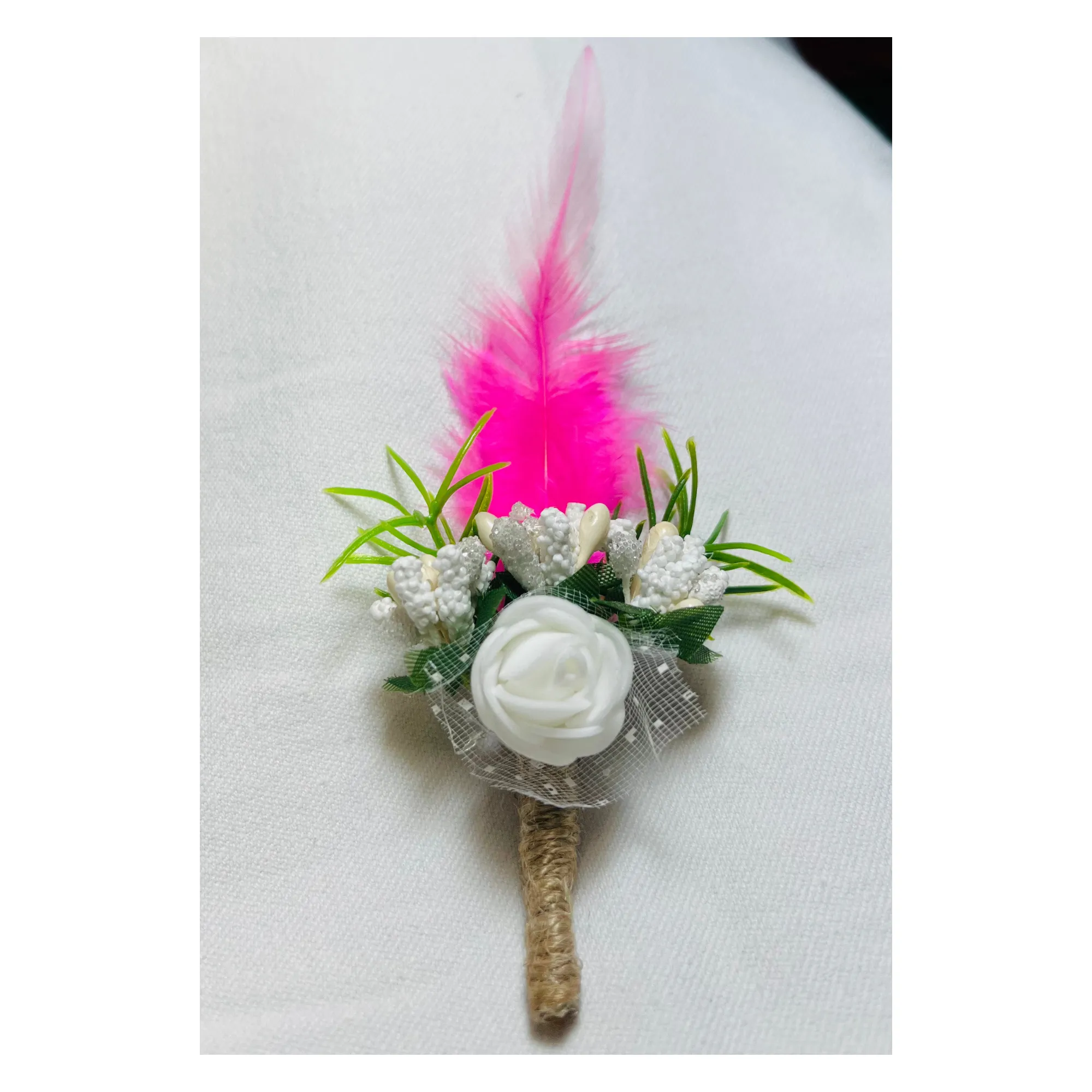 Pink & White  Faux Feather Flower Brooch ( Wholesale )
