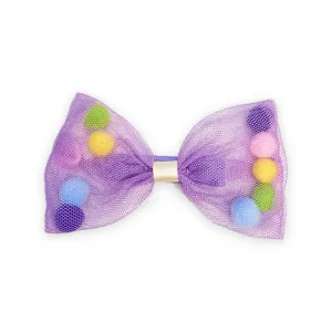 Pom pom Mesh Bow Hair Clip
