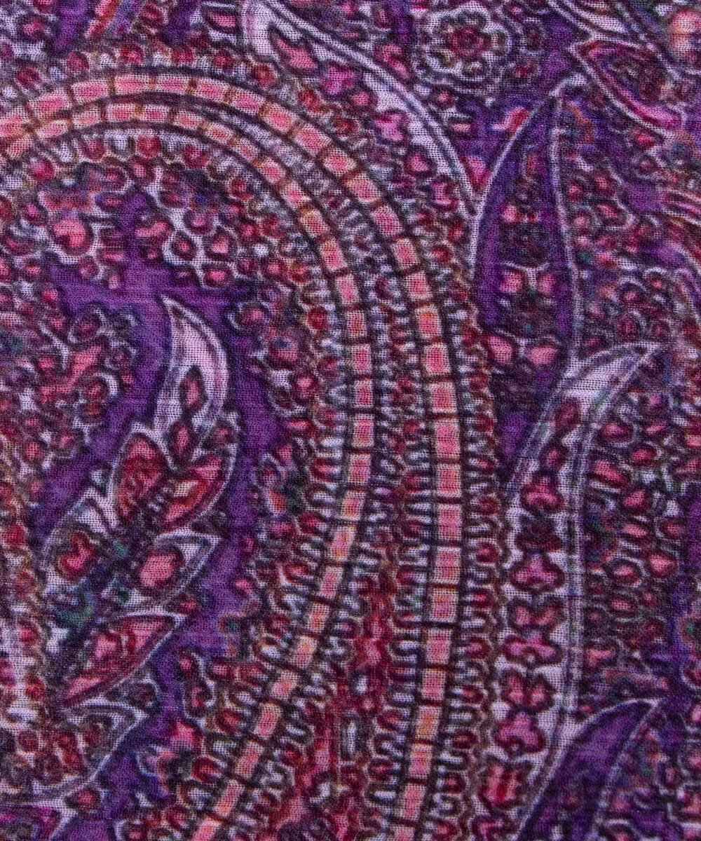 Purple Colour Paisley Print Chiffon Fabric