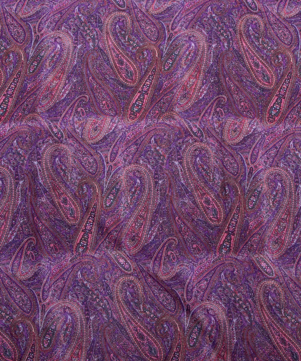 Purple Colour Paisley Print Chiffon Fabric