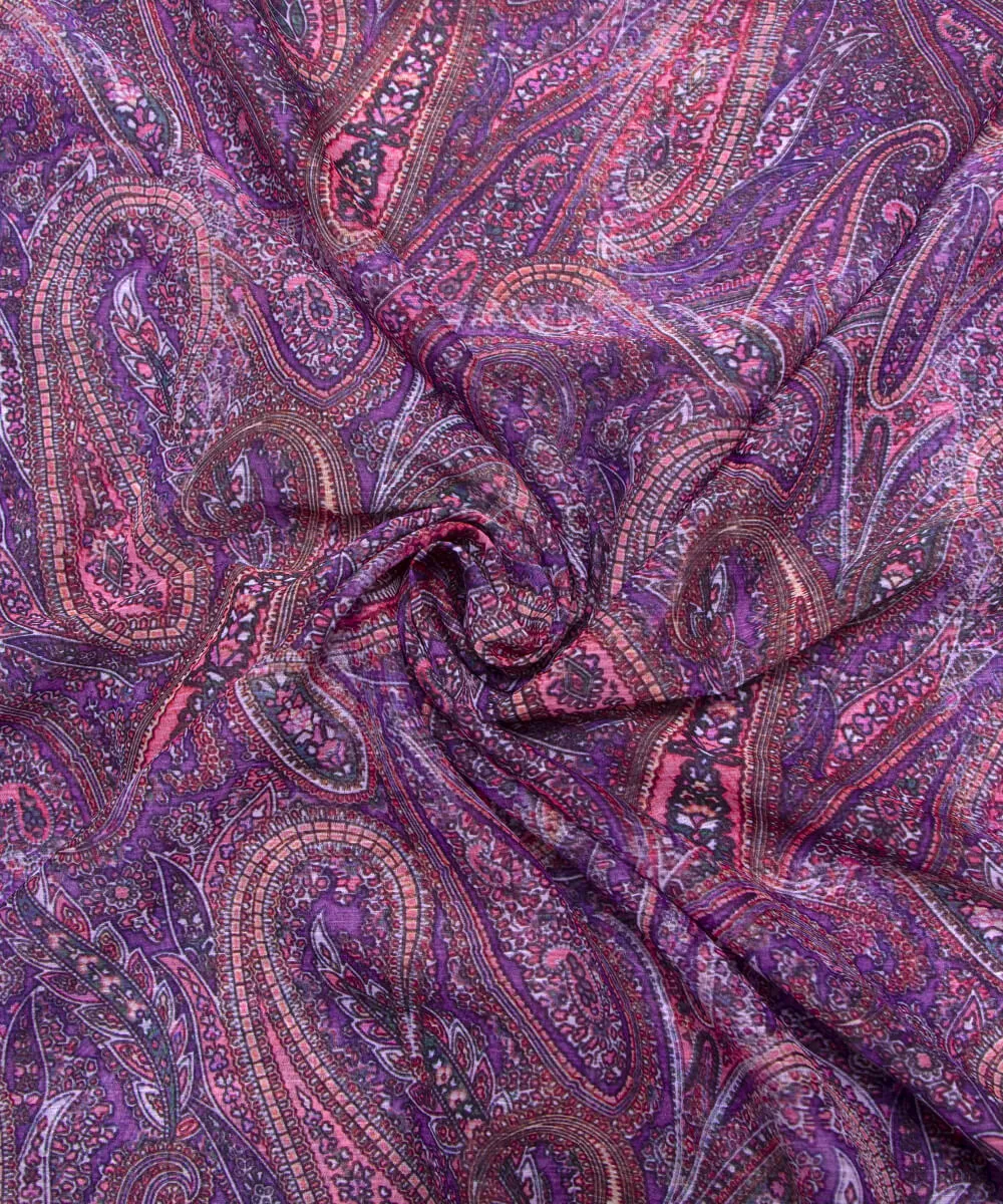Purple Colour Paisley Print Chiffon Fabric