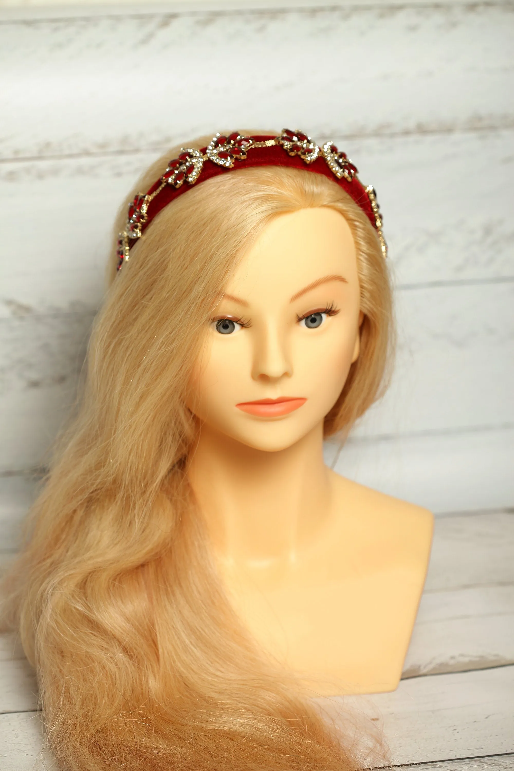 Red embellished velvet headband Jeweled headband Sparkly headband Crystal headband Rhinestone hairband