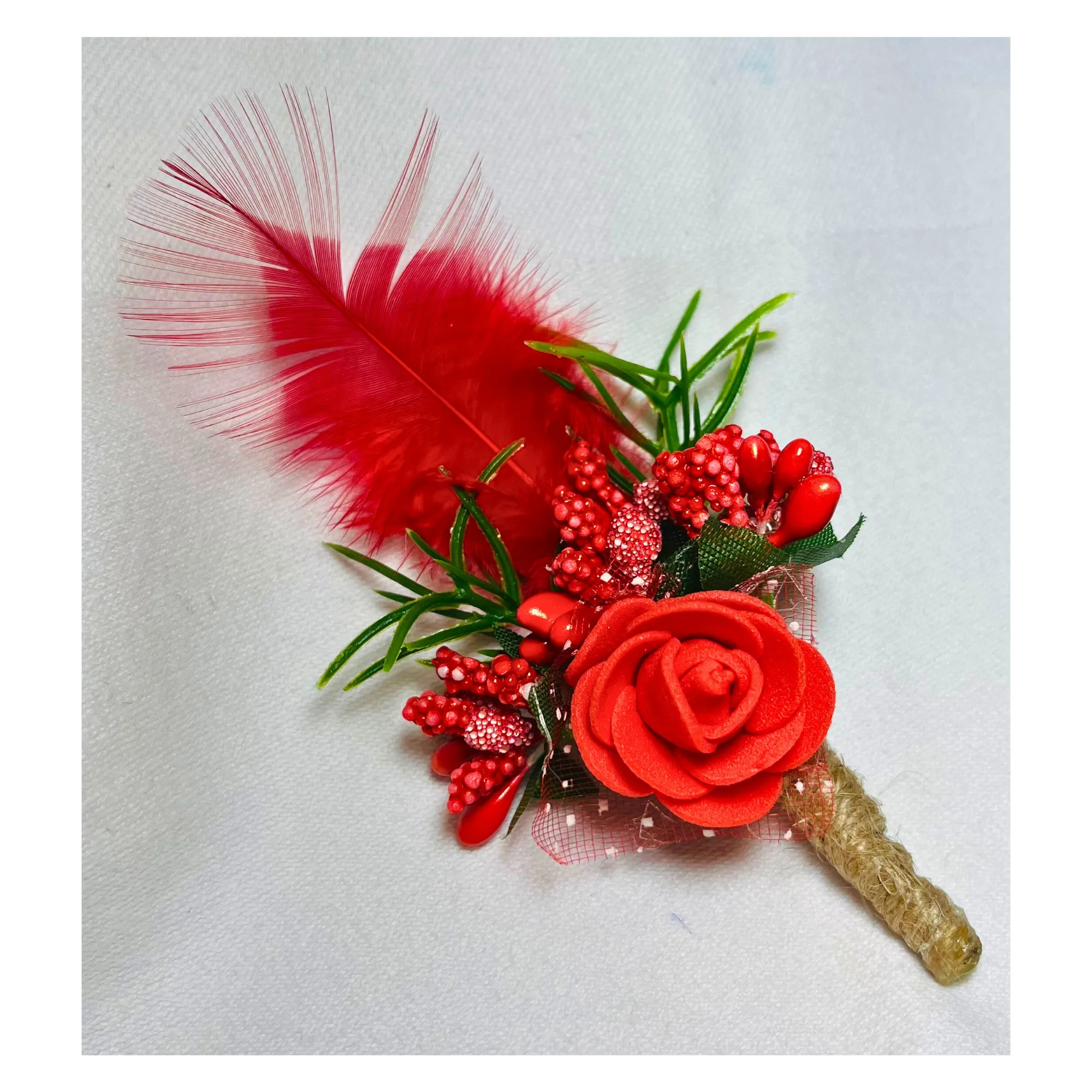 Red Faux Feather Flower Brooch ( Wholesale )