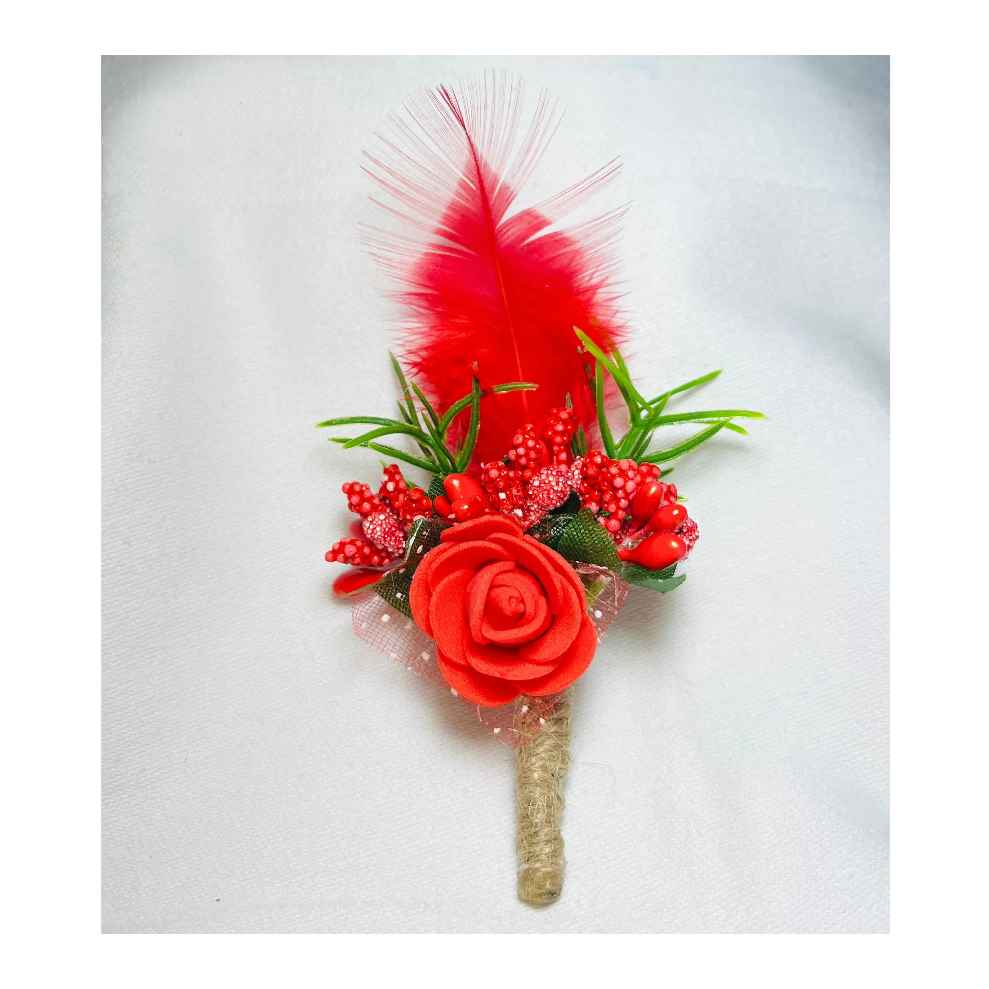 Red Faux Feather Flower Brooch ( Wholesale )
