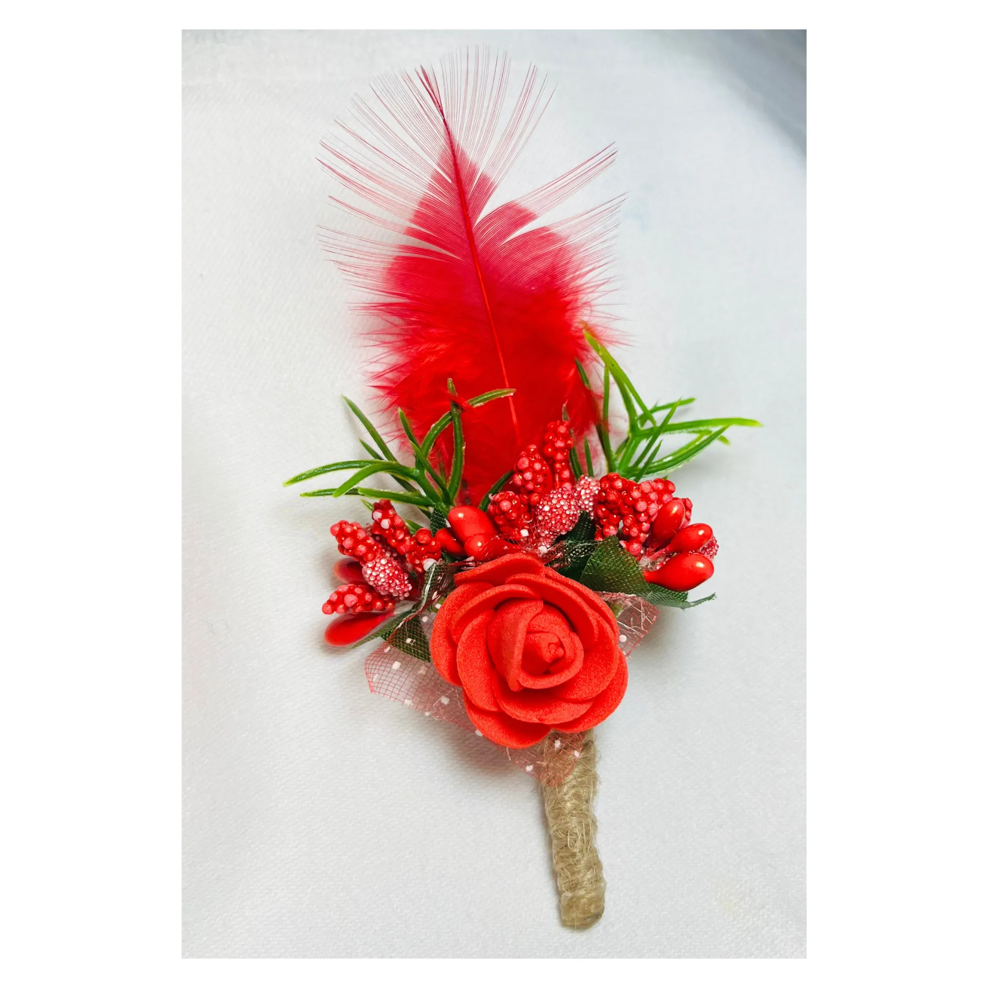 Red Faux Feather Flower Brooch ( Wholesale )