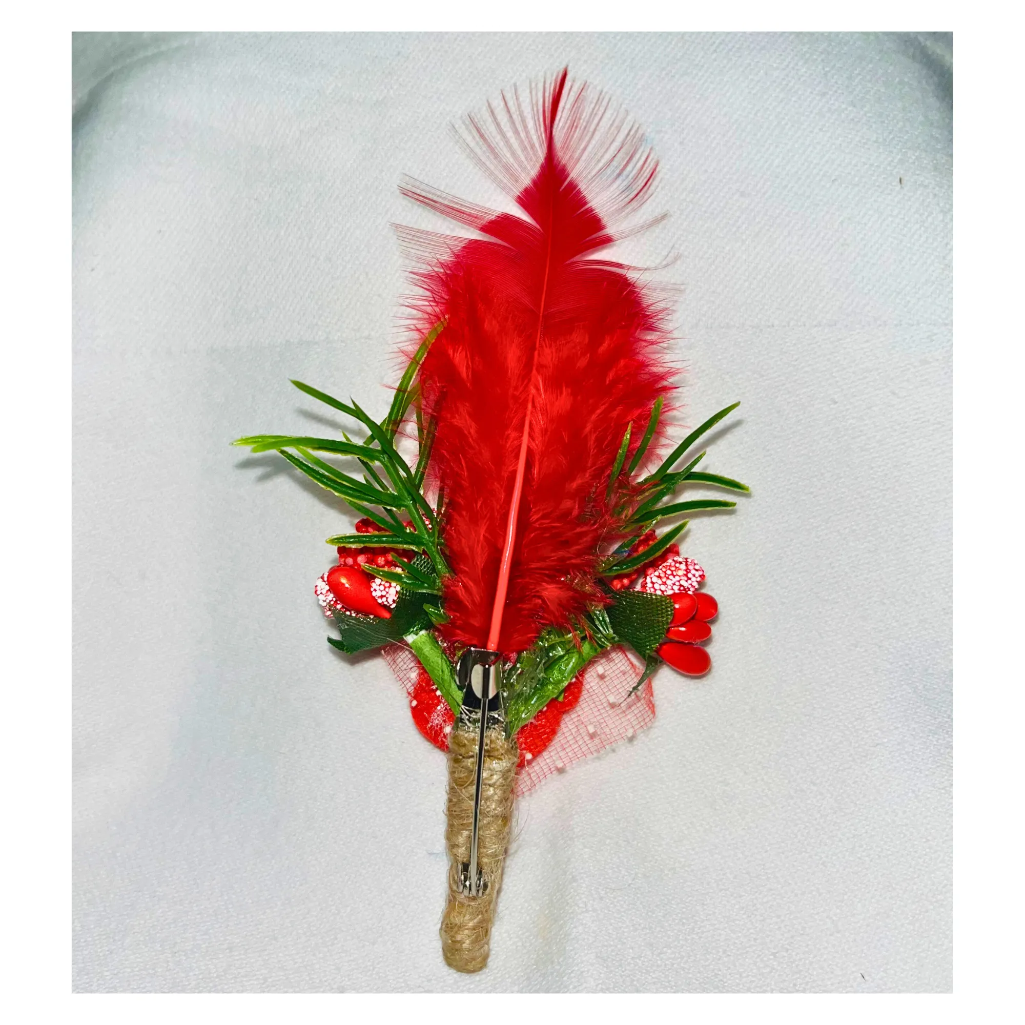 Red Faux Feather Flower Brooch ( Wholesale )