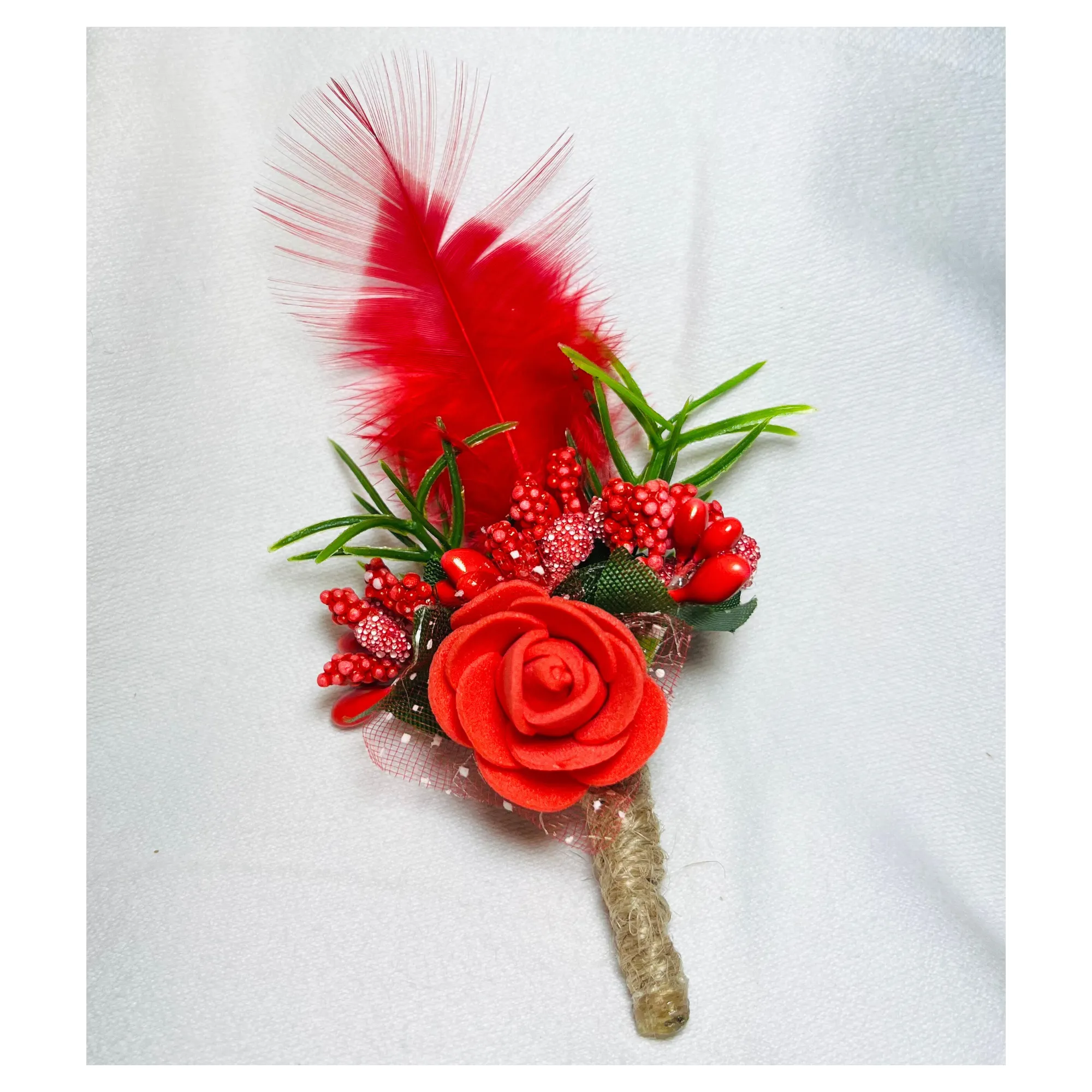 Red Faux Feather Flower Brooch ( Wholesale )