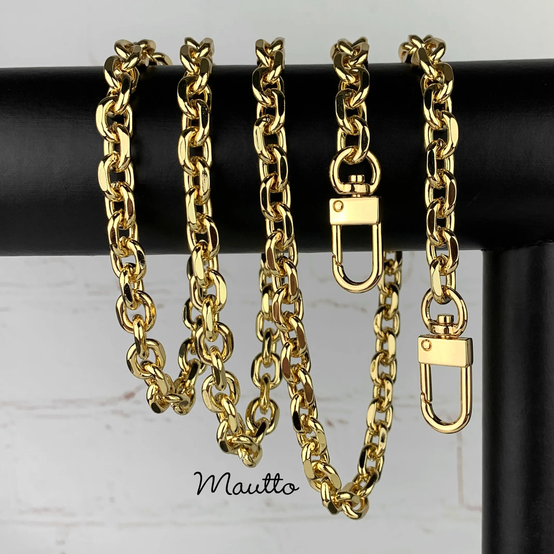 Rolo Chain with Diamond Cut Accents, Gold-tone Finish - 3/8 inch (9mm) Wide Luxury Chain Strap - Handle to Crossbody Lengths