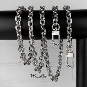 Rolo Chain with Diamond Cut Accents, Silver-tone Finish - 3/8 inch (9mm) Wide Luxury Chain Strap - Handle to Crossbody Lengths