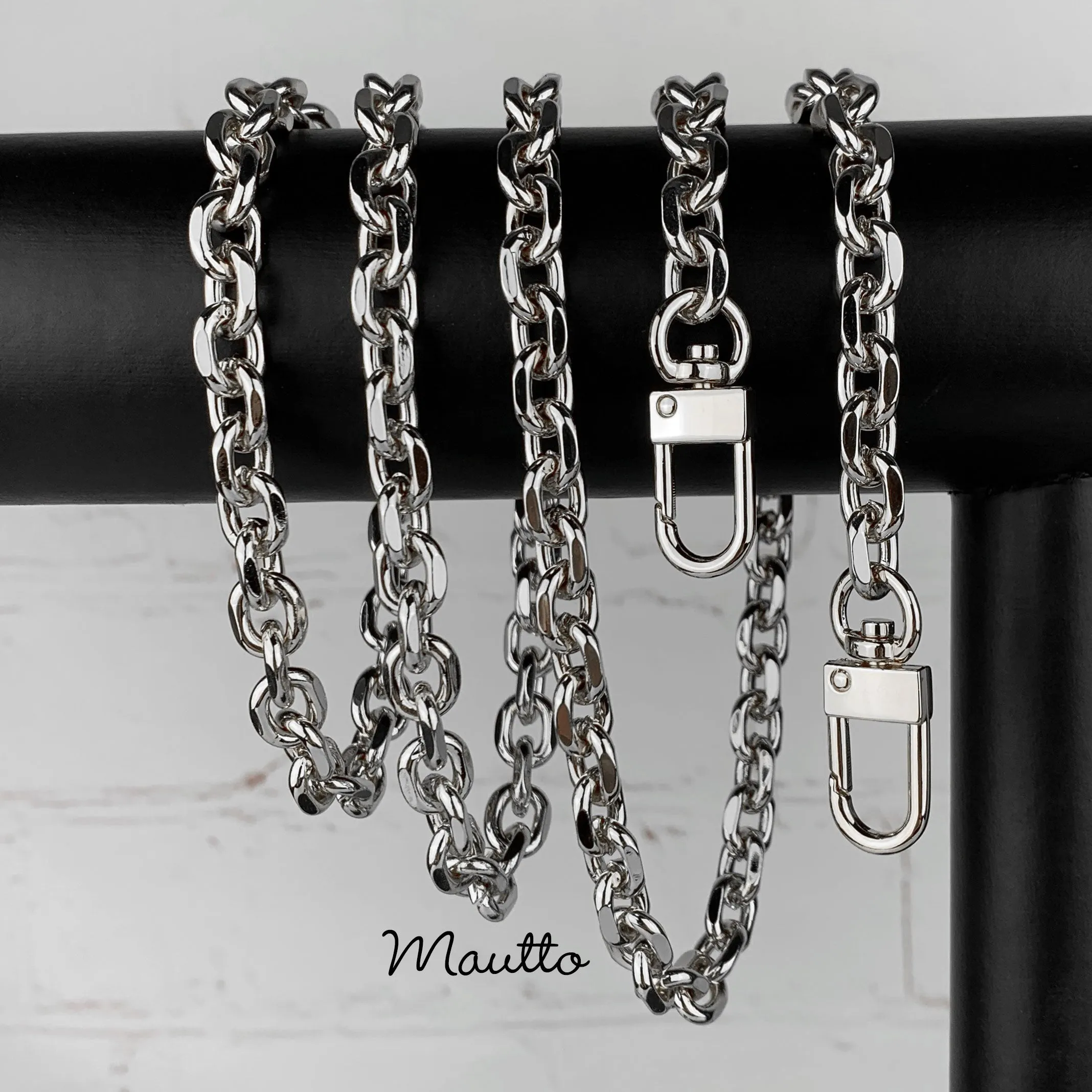 Rolo Chain with Diamond Cut Accents, Silver-tone Finish - 3/8 inch (9mm) Wide Luxury Chain Strap - Handle to Crossbody Lengths