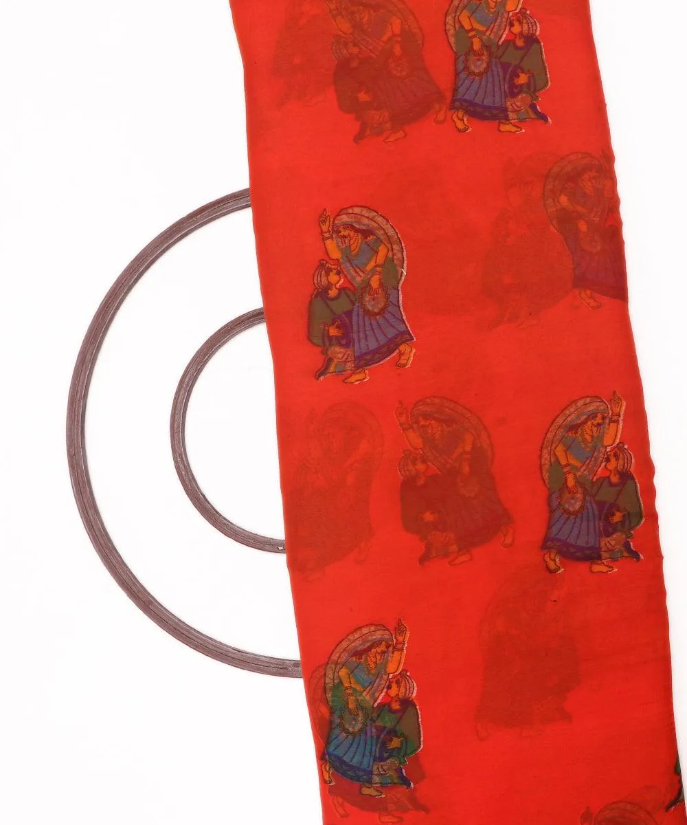Rust Colour Unique Print Chiffon Fabric