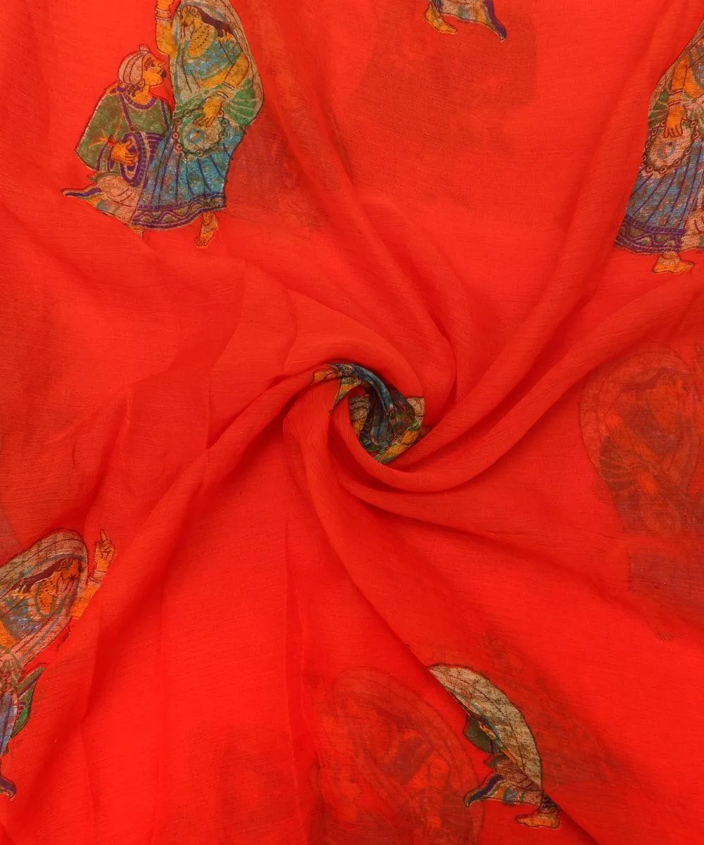 Rust Colour Unique Print Chiffon Fabric