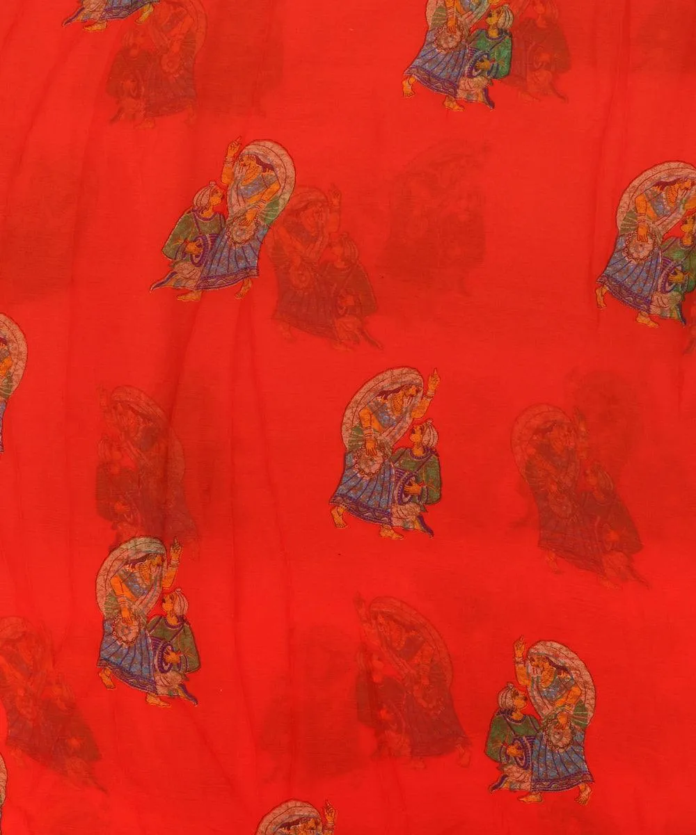 Rust Colour Unique Print Chiffon Fabric