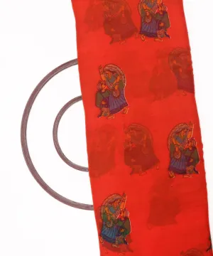 Rust Colour Unique Print Chiffon Fabric