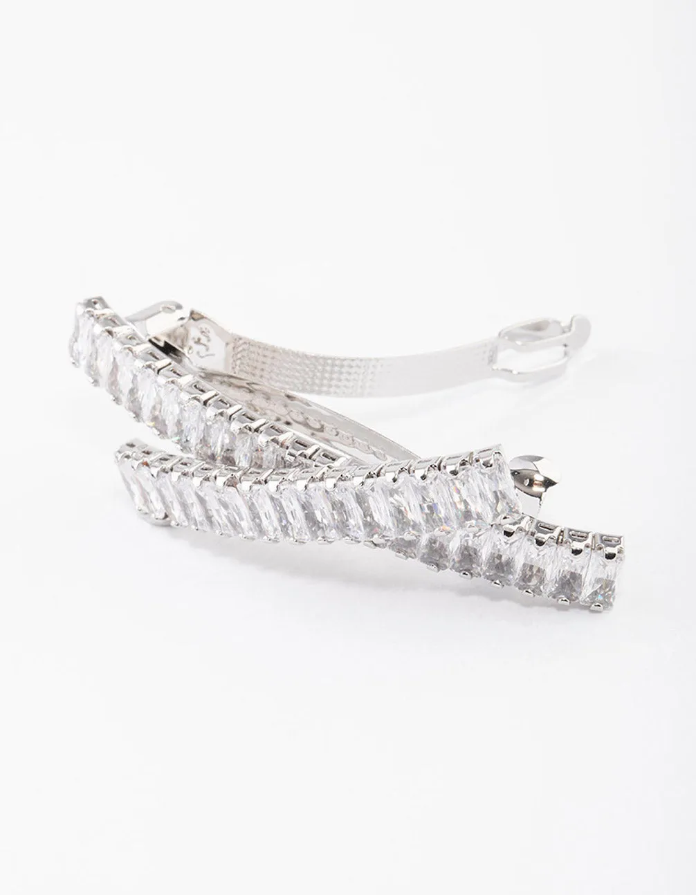 Silver Cubic Zirconia Criss Cross Celestial Hair Clip