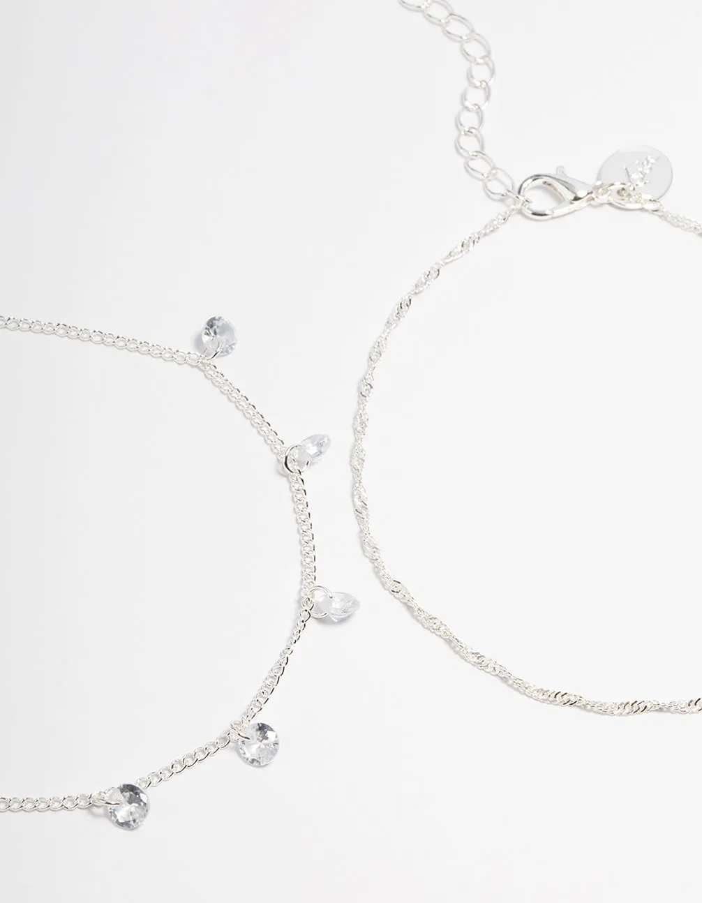 Silver Cubic Zirconia Dainty Anklet Pack