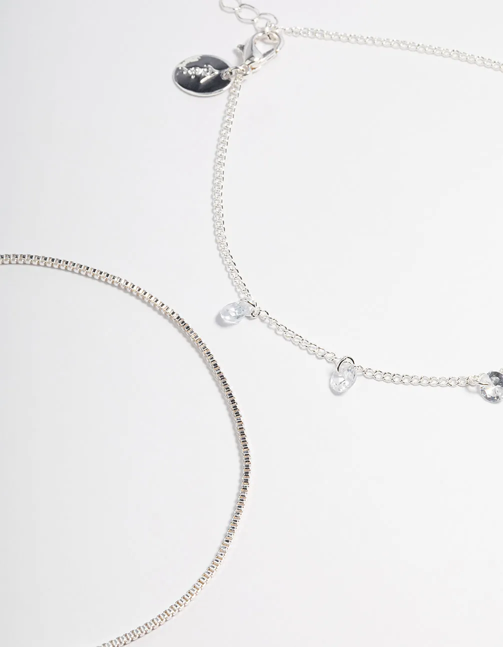 Silver Cubic Zirconia Dainty Anklet Pack