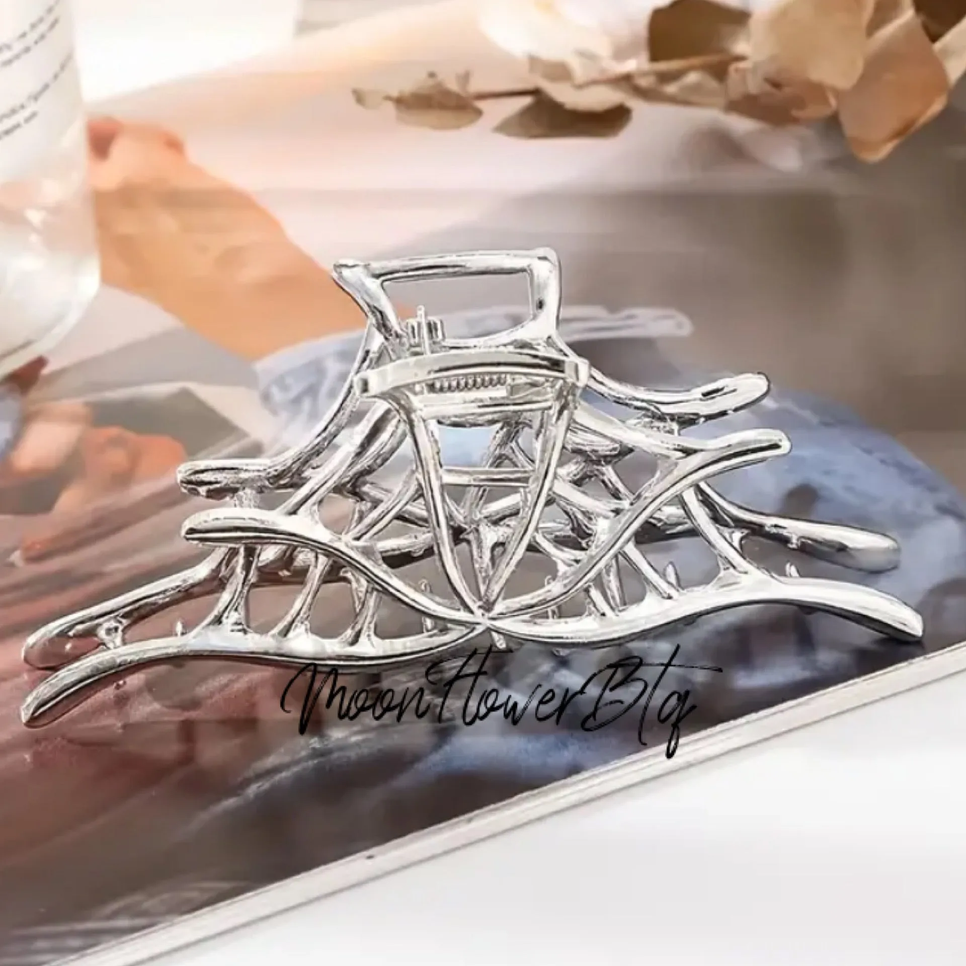 Silver Metal Spiderweb Hair Clip