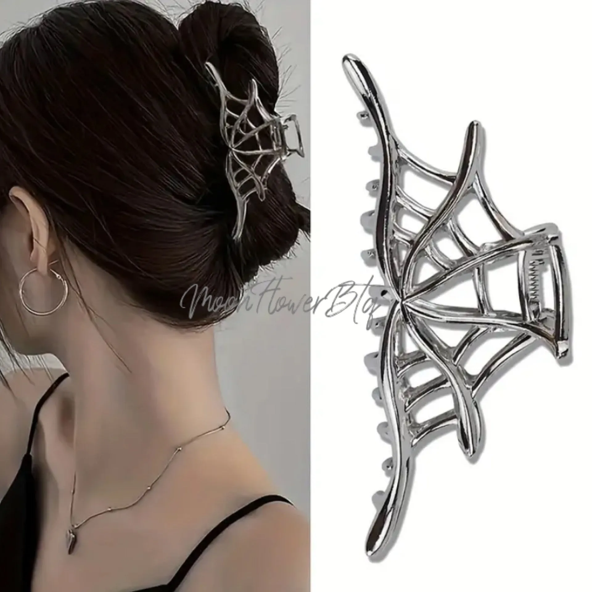 Silver Metal Spiderweb Hair Clip