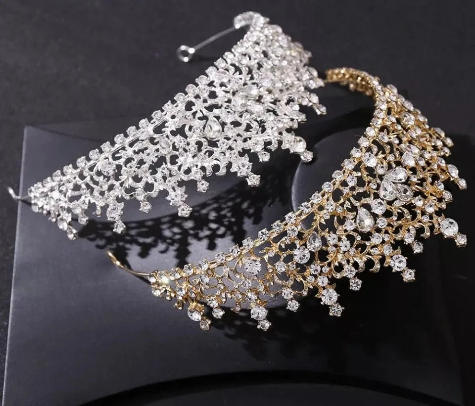 Silver or Gold Bridal Tiara Crown Diadem Royalty spiky princess gem diamond bling headdress