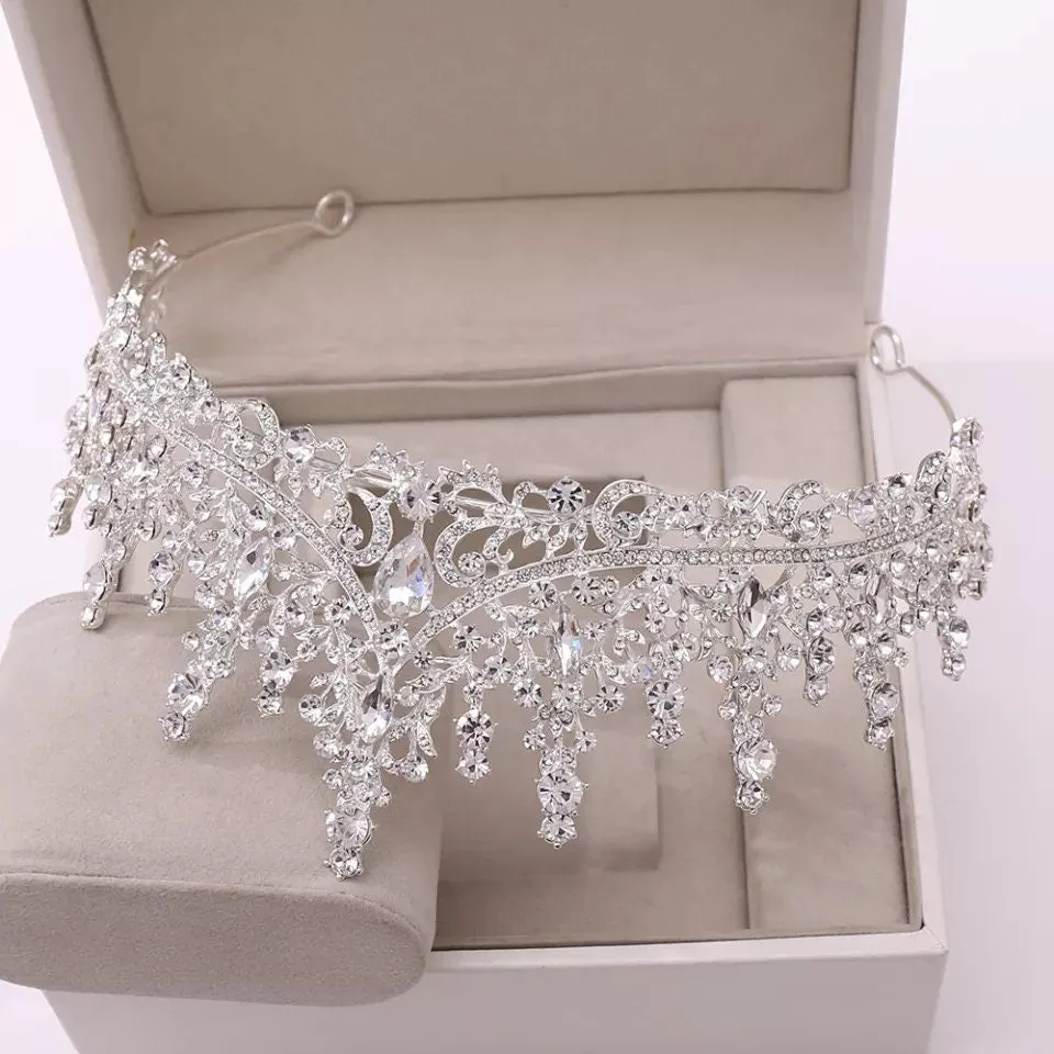 Silver or Gold Bridal Tiara Crown Diadem Royalty spiky princess gem diamond bling headdress
