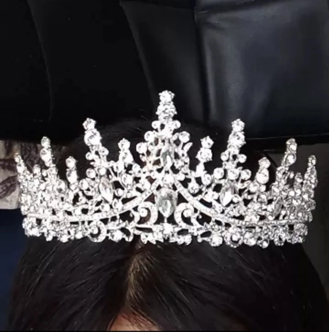 Silver or Gold Bridal Tiara Crown Diadem Royalty spiky princess gem diamond bling headdress