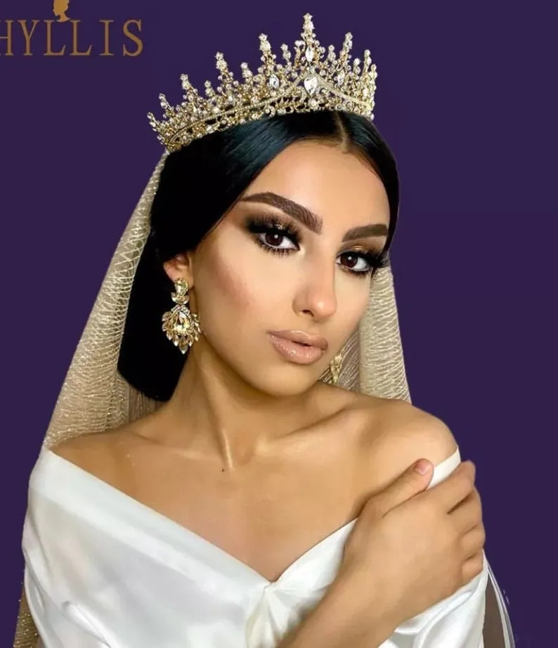 Silver or Gold Bridal Tiara Crown Diadem Royalty spiky princess gem diamond bling headdress