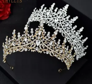 Silver or Gold Bridal Tiara Crown Diadem Royalty spiky princess gem diamond bling headdress